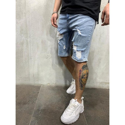 2024 Ripped tassel denim shorts New  Summer Men's Personalized Washable Perforated Denim Pants Large Casual Middle Pants