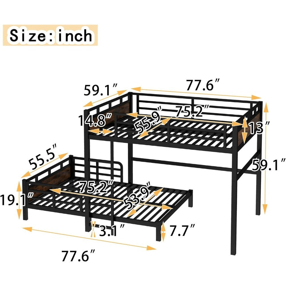 Double Decker Bunk Bed with Headboard and Full-Sized Safety Rail, Detachable Full-Size Bunk Beds, Sturdy Heavy-Duty Bunk Beds fo