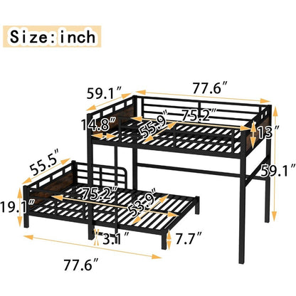 Double Decker Bunk Bed with Headboard and Full-Sized Safety Rail, Detachable Full-Size Bunk Beds, Sturdy Heavy-Duty Bunk Beds fo