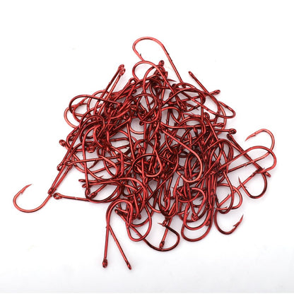 Anzóis de Pesca Vermelhos FTK 1/0-10# Iscas de Pesca com Farpa para Mar Haste Bico Porta-Isca Viva Jig de Pesca para Carpa Acessórios Anzóis de Minhoca