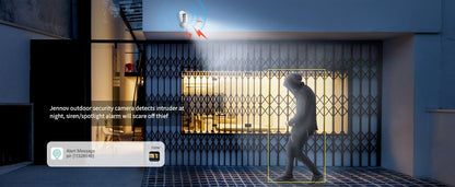 Câmeras de segurança externas sem fio com painel solar Jennov 2K WiFi 2.4G holofote com bateria visão noturna alarme de detecção de movimento