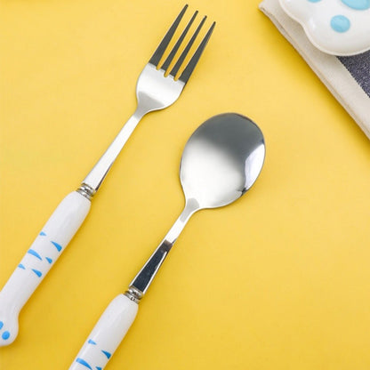 Conjunto de Talheres de Pata de Gato Fofa Garfo e Colher de Aço Inoxidável com Caixa de Armazenamento Louça Talheres Prata Acessórios para Almoço Bento