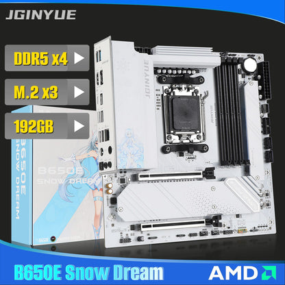 Placa-mãe JINGYUE B650E SNOW DREAM Gaming AMD AM5 Socket 192GB DDR5 3 M.2 Dissipador de Calor com ARGB Sync HDMI DP Tipo-C