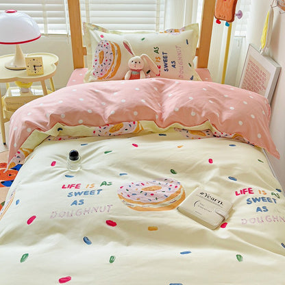 3pcs New Printed Quilt Set for Ladies Bedroom Apartment Student Dormitory Sweet Wind Cartoon (1pc Quilt Set +2pcs Pillowcase)