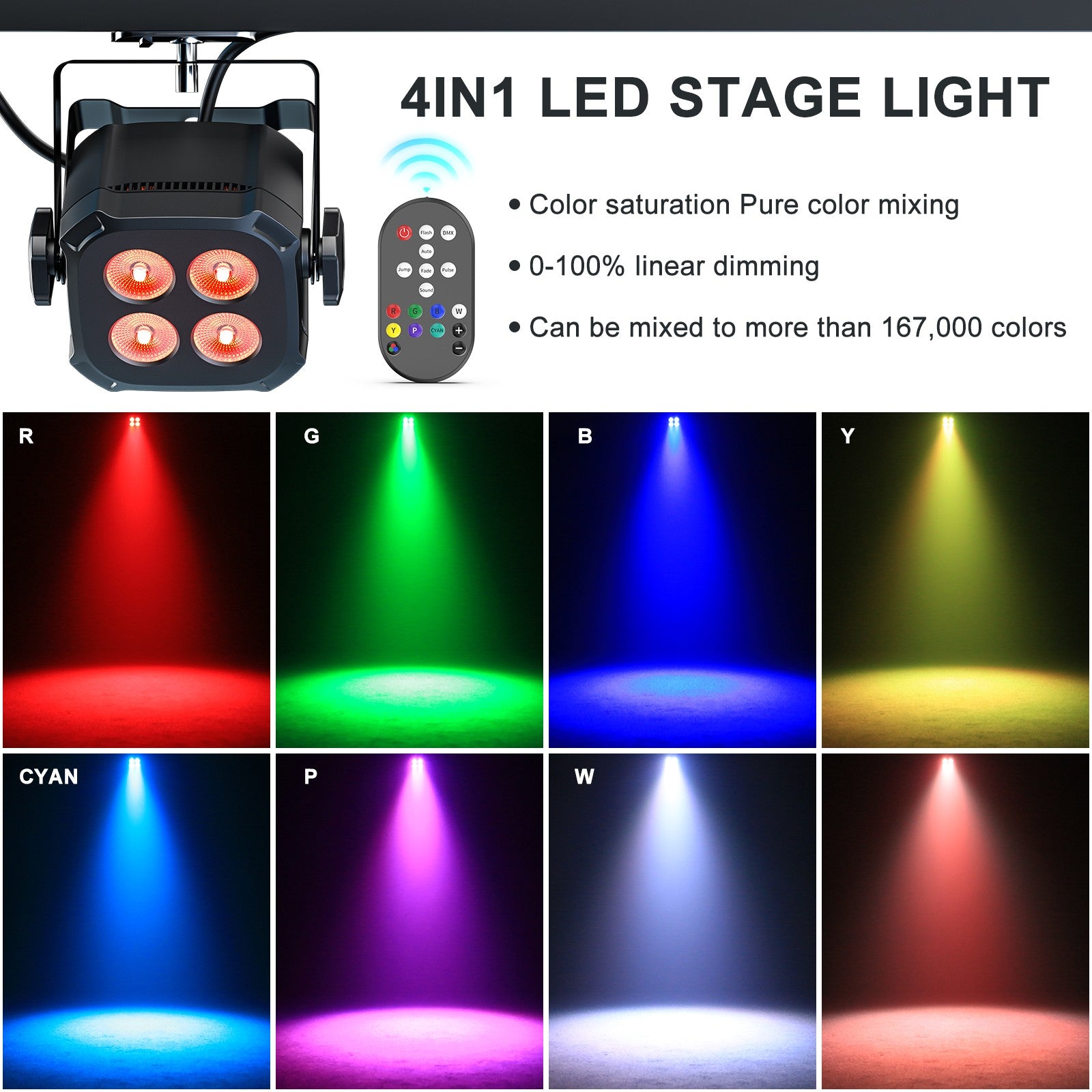 U'King 8Pcs/Set Square LED Par Lights 4X8W RGB LED Stage Light Remote&DMX Controlled DJ Light For Wedding Party Club Disco Event