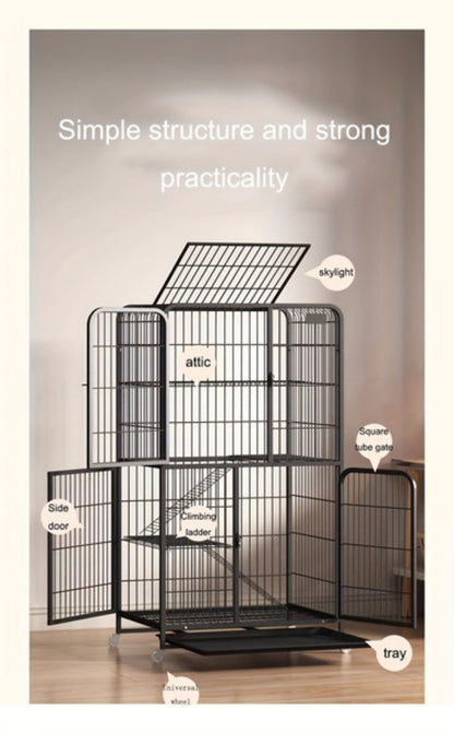 Gaiola para Cães com Tubo Quadrado Preto, Extra Grande, Espaço Livre, Casa para Gatos de Estimação, Casas Internas para Gatos de Pequeno e Médio Porte