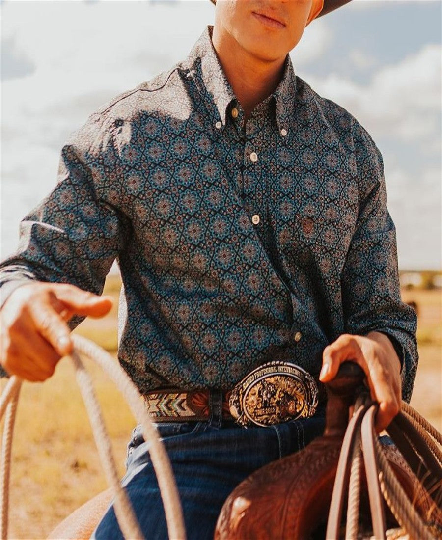 Western Tribal Shirt Denim Men's Casual Outdoor Party HD Pattern Button Soft Comfortable Lapel Shirt Long Sleeve T-Shirt