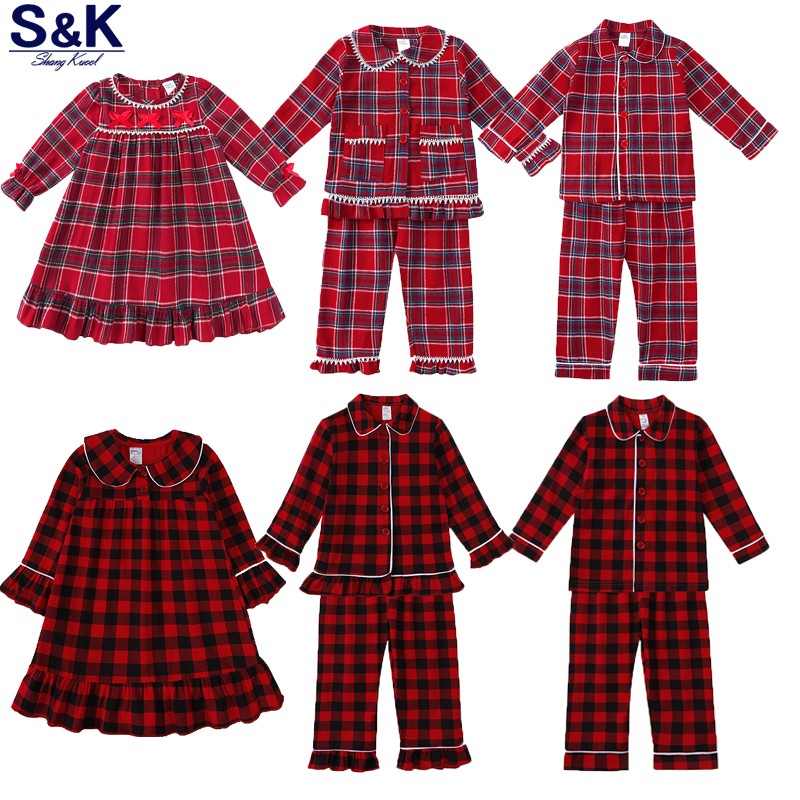 2025 Christmas Pyjamas Sets Kids Girls Boys Loungewear baby Pajamas Matching Family Pjs Winter Baby Soft Velvet Plaid Dress