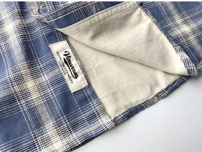 2025 Summer New American Retro Short Sleeve Lapel Plaid Cargo Shirt Men's Simple 100% Cotton Washed Single Pocket Casual Blouses