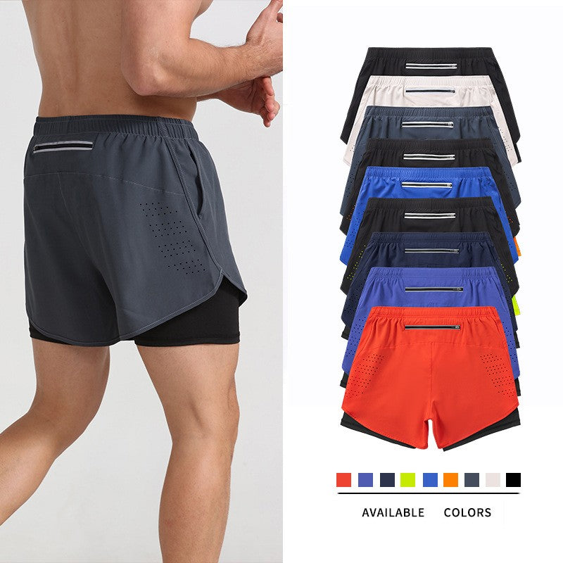 Men's Running Shorts 2 In 1 Fitness Black Double Layer Shorts Workout Training Gym Running Sport Short Pants Summer Shorts Men