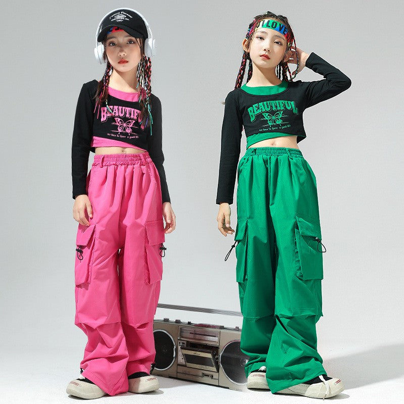Roupa de Bebê Roupa Infantil da Moda Calças Cargo Menina Dança Hip-hop Roupa Larga de Rua Calças Infantis Casuais Meninas