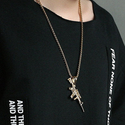 Colar Masculino Pingente Metralhadora Hip Hop Punk Cor Ouro Preto Aço Inoxidável Corrente Acessórios Retrô Joias Hippie Rapper