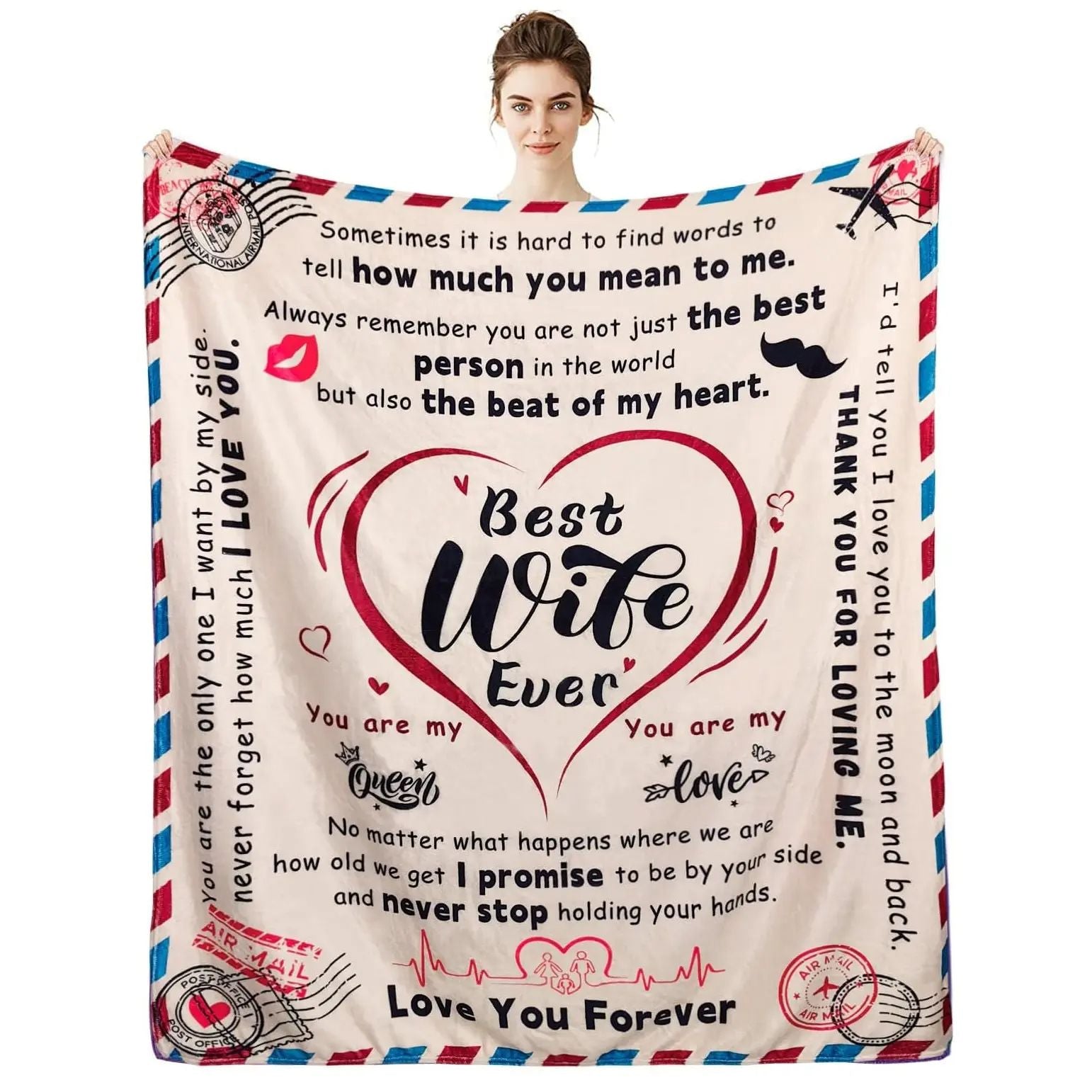[SummerVibes] CLASSIC Wife Blanket Gifts for Wife on Mothers Day To My Wife Soft Throw Blanket Christmas Birthday Present for Wife From Husband Romantic Gifts for Her,All-Season Universal Blanket