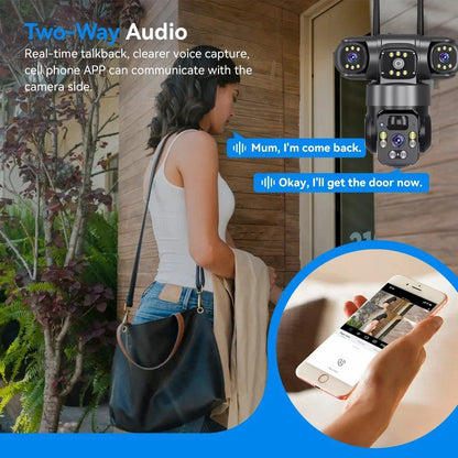 Câmera Solar WiFi Full HD 9MP 3 Telas 3 Lentes Zoom 10X Câmera com Detecção Humana PIR Vigilância Visão Noturna Proteção de Segurança