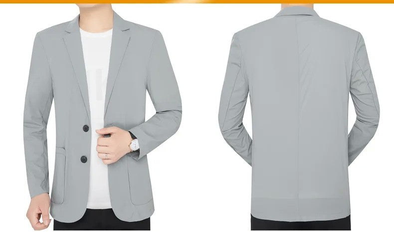 BROWON Brand Summer Men Blazers Gray Solid Color Thin Anti Wrinkle Quick Drying Soft Business Suit Blazer Jacket for Man