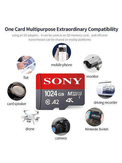Sony SD memory cards, 128GB, 256GB high-speed Micro TF SD, 1024GB, 512GB A2 U3 V30 flash memory cards, suitable for mobile phone