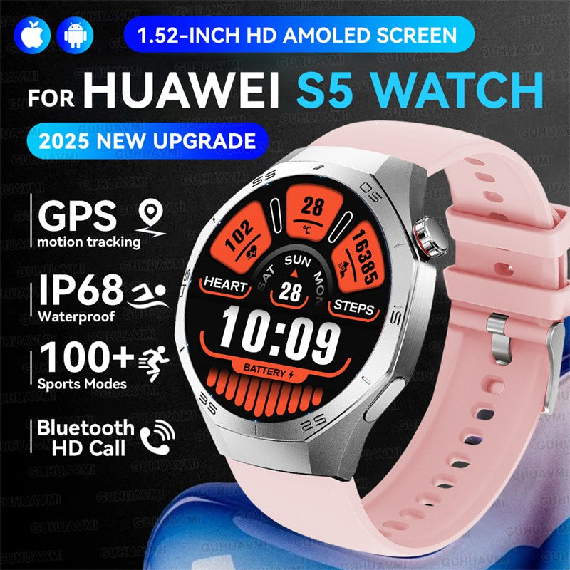 Smartwatch GUHUAVMI GT5 Pro 2025 Masculino com Tela HD AMOLED, GPS, Monitor de Trajetória de Movimento, Frequência Cardíaca, Chamada Bluetooth e 1.52", IP68
