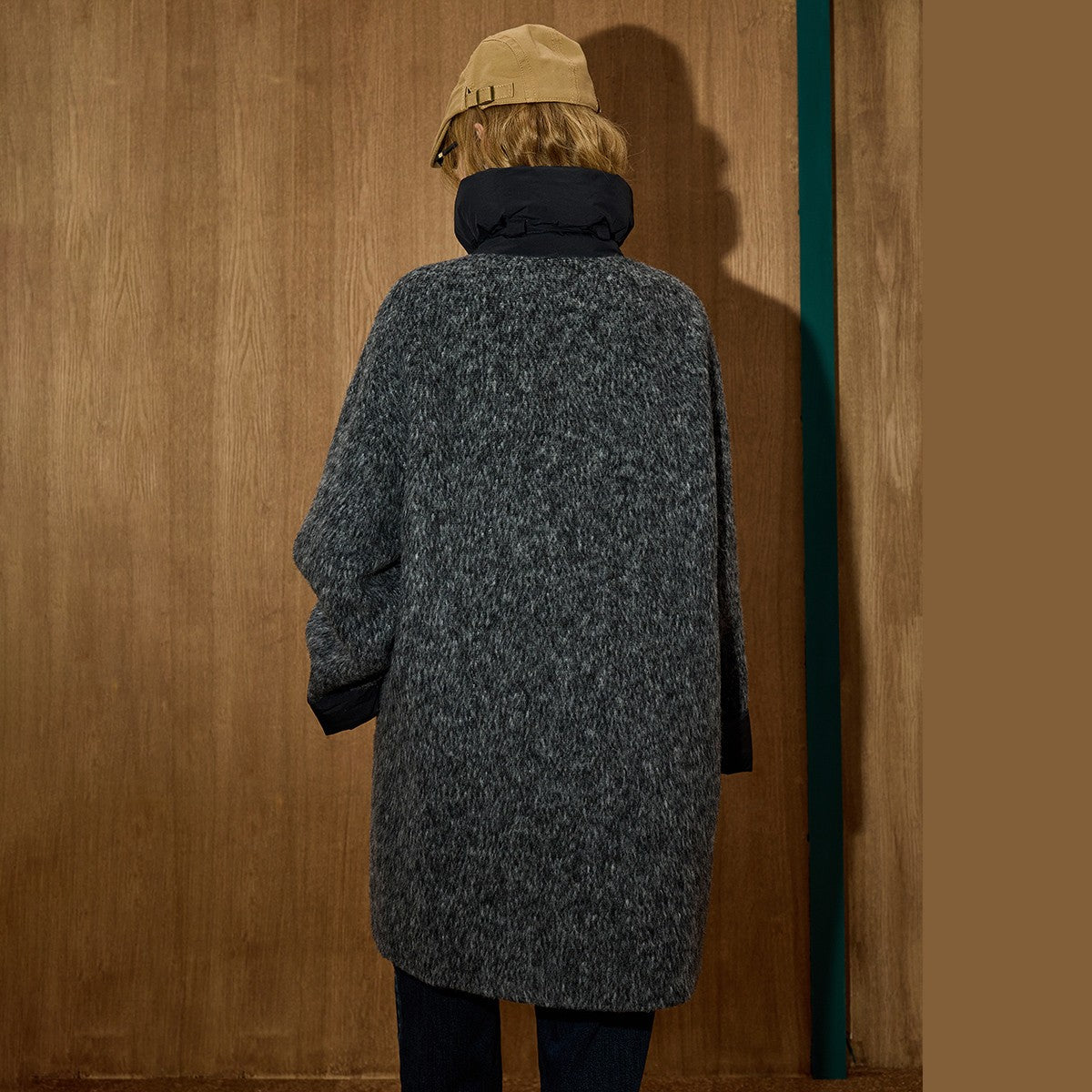 2025 Winter Women's Long Trench Coat Double Faced Wool Blend Parka Unique Patchwork Design Warm Down Filled Overcoat Outerwear