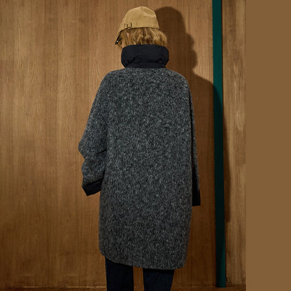 2025 Winter Women's Long Trench Coat Double Faced Wool Blend Parka Unique Patchwork Design Warm Down Filled Overcoat Outerwear