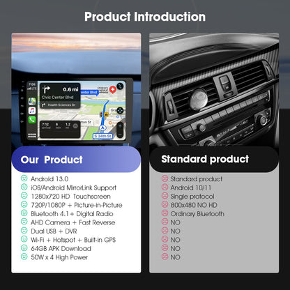 Central Multimídia Automotiva Duplo Din Sem Fio Haudio 10.1" com CarPlay e Android Auto, Rádio Automotivo com BT 4.1/Mirror Link/Câmera de Ré/FM/AM