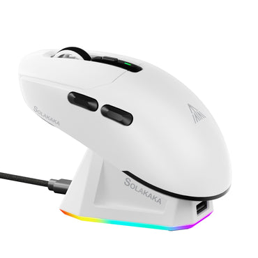 Mouse Gamer Sem Fio Tri-modo SOLAKAKA SM820 com Base Magnética Recarregável RGB PAW3311 24000DPI Macro Leve