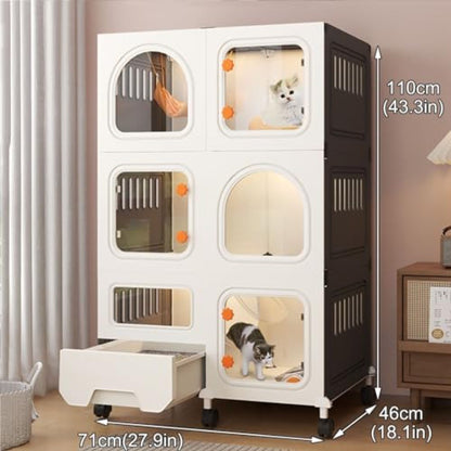 Gaiola Grande para Gatos com Rodas para Varanda ou Uso Interno Construção em PVC Fácil de Limpar Inclui Caixa de Areia Tamanho B-71x46x110c