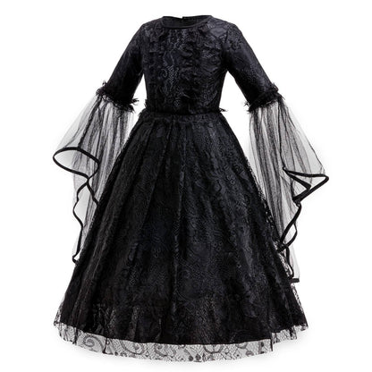 Halloween Costume Cartoon Maleficent Cosplay Dress Fancy Witch Disguise Robe Carnival Devil Queen Dot Tulle Frock