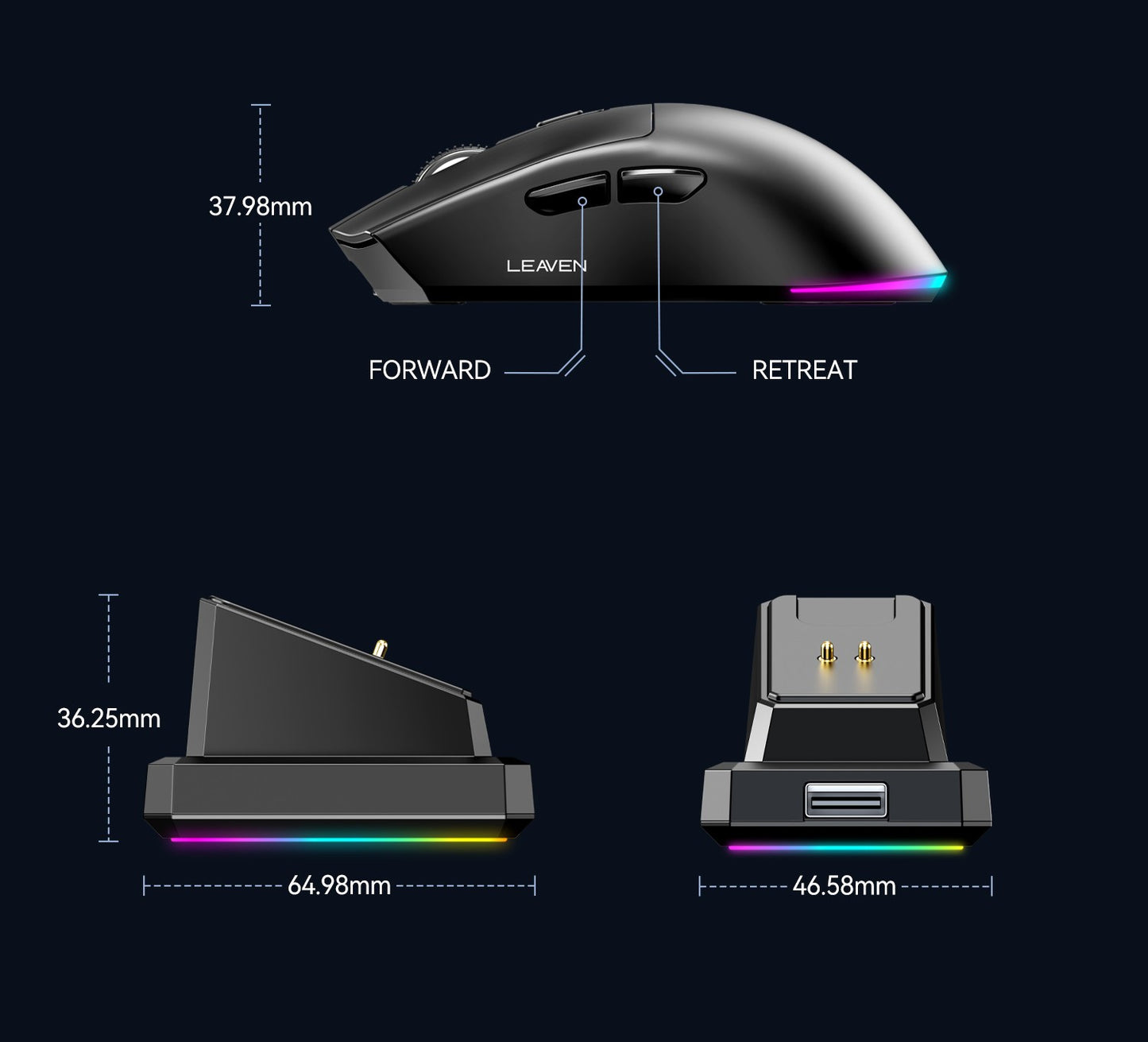 LEAVEN X3 2.4G Bluetooth Modo Duplo Receptor Mouse Óptico Sem Fio Mouse Gamer 1600DPI Mouse Compatível com Bluetooth para MacBook L