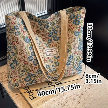 Stylish Corduroy Tote Bag for Women Bohemian Ethnic Style Shoulder Bag for Daily Commuting Shopper Office Worker College Student