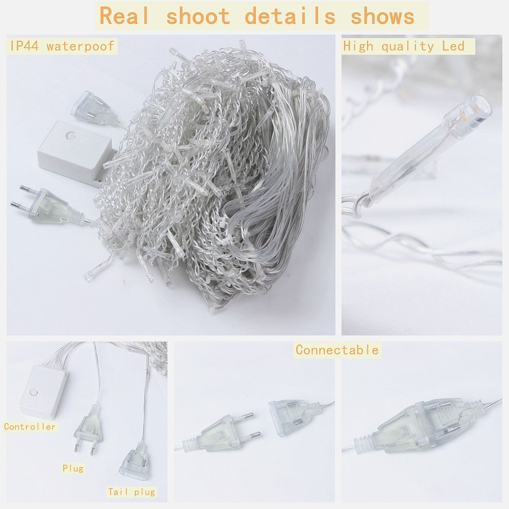 4M-12M LED Icicle String Lights Fairy Curtain Birthday Lights Garland For Outdoor Garden Party Home Street 2025 New Year Decor