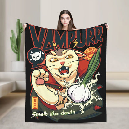 Funny Vampurr Vampire Cat Bites Again Flannel Blankets Halloween Awesome Throw Blanket for Quilt 200x150cm Soft