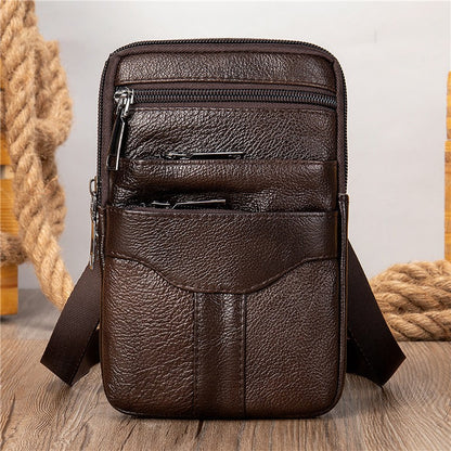 Men Genuine Leather Shoulder Male fanny pack High Quality Messenger Bags  Men's Fashion Business Belt Bag Small Briefcase Waist