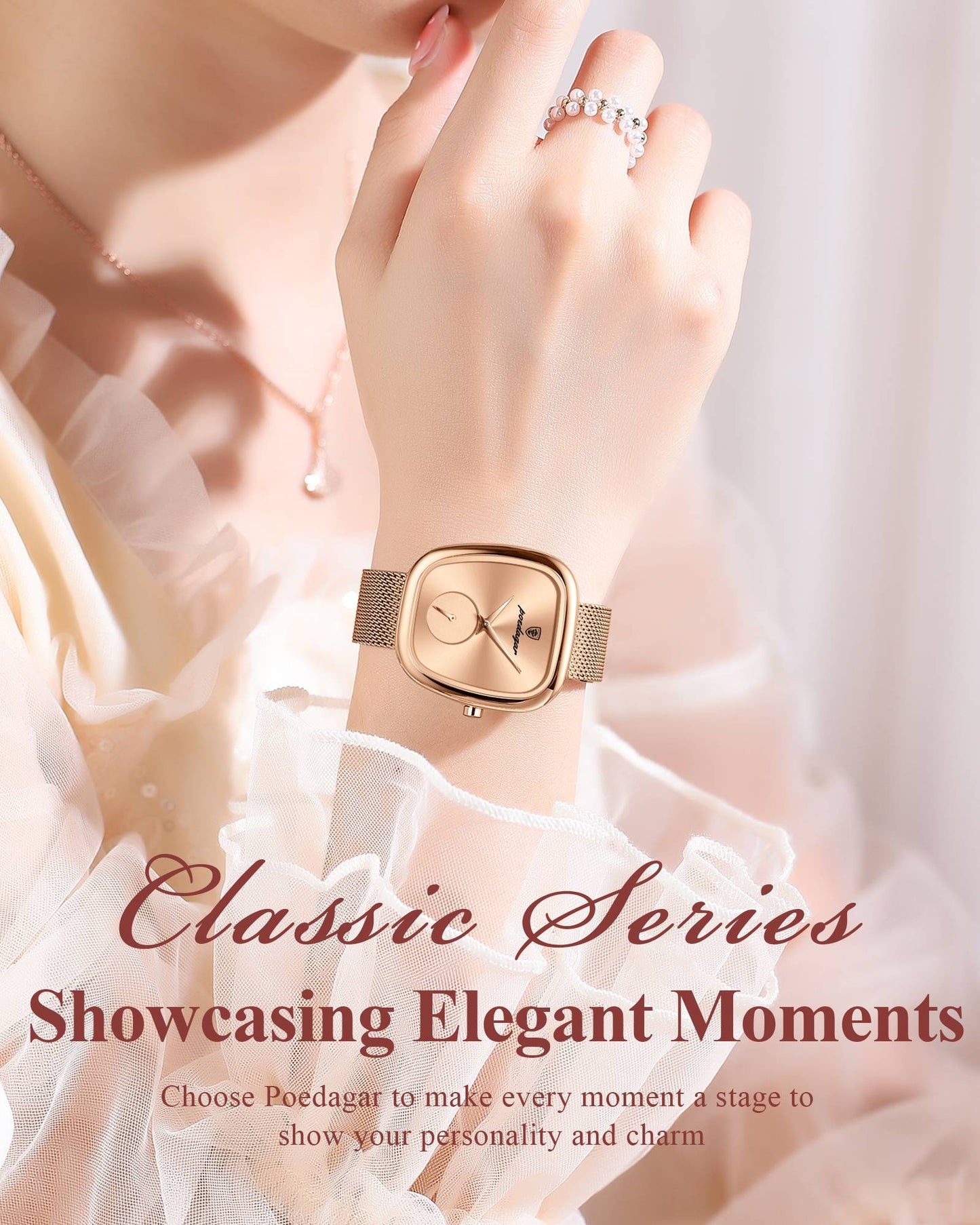 POEDAGAR Luxury Brand Woman Watch Waterproof Stainless Steel Mesh Women's Watches Fashion Elegant Quartz Ladies Wristwatch Reloj