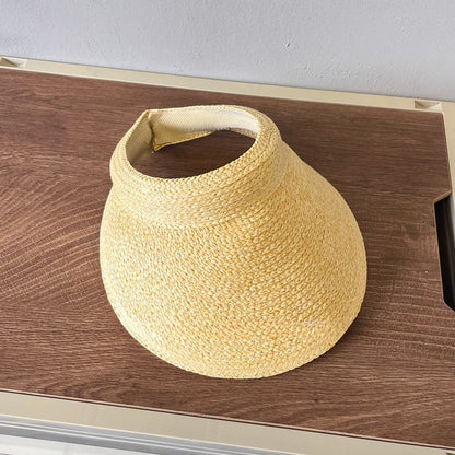 Chapéu de Sol Feminino USPOP de Verão com Aba Grande, Estilo Tiara de Ráfia, Casual e Aberto, para Praia