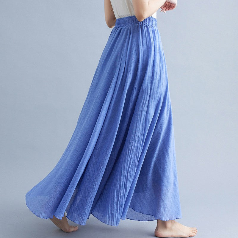 new 2020 Women Linen Cotton Long Skirts Elastic Waist Pleated Maxi Skirts Beach Boho Vintage Summer Skirts Faldas Saia