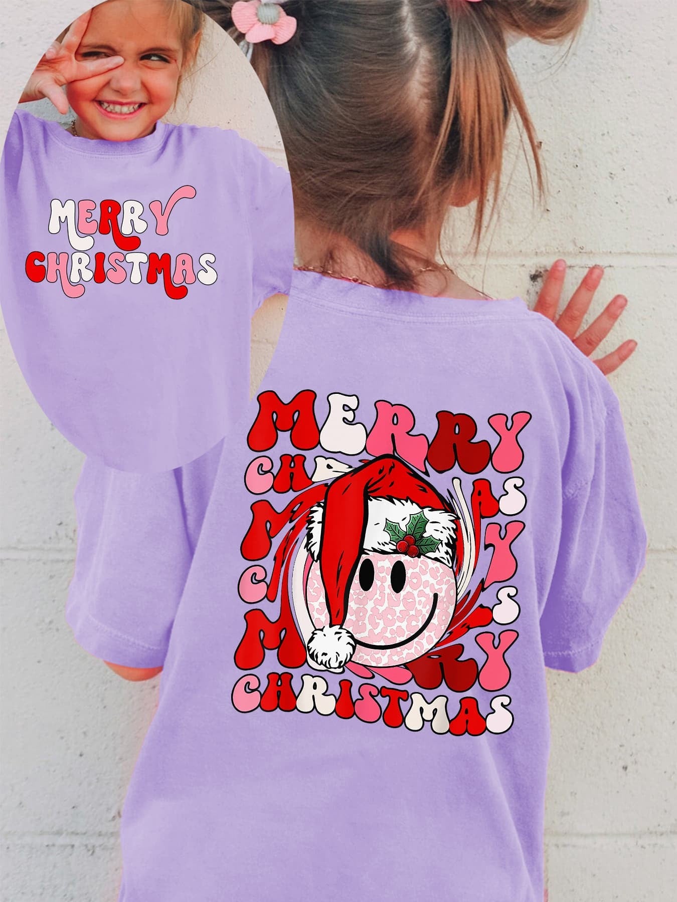 Camiseta Menina de Natal Feliz Natal Roupa Infantil de Férias Algodão Tee Top Roupa Festiva Infantil Roupa de Festa de Natal para Menina