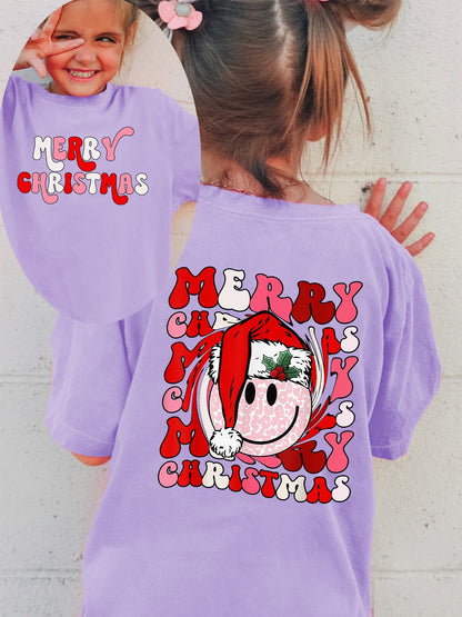 Camiseta Menina de Natal Feliz Natal Roupa Infantil de Férias Algodão Tee Top Roupa Festiva Infantil Roupa de Festa de Natal para Menina