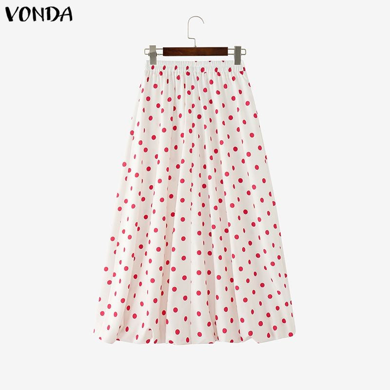 VONDA Polka Dot Bohemian Long Skirts Women Oversize Casual Elastic Waist Jupes Faldas Saia 2025 Autumn Maxi Skirt Plus Size 5XL