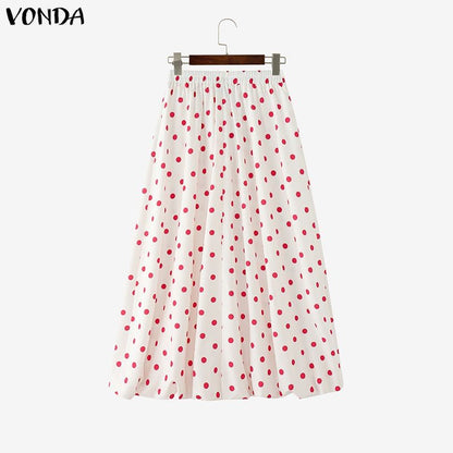 VONDA Polka Dot Bohemian Long Skirts Women Oversize Casual Elastic Waist Jupes Faldas Saia 2025 Autumn Maxi Skirt Plus Size 5XL