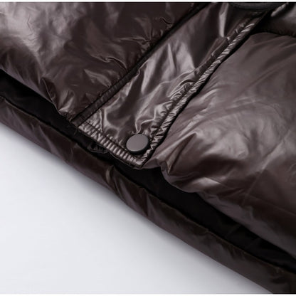 Glossy Shiny Women 's Down Jackets Vintage Hooded Zipper Puffer Full Sleeve Jackets For Woman 2025 Woman Winter Coats Outwears