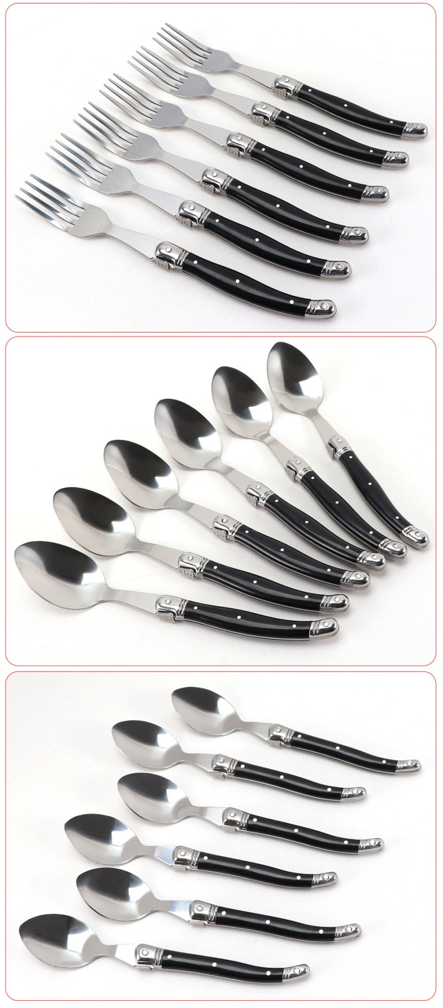 Jaswehome 24 peças Talheres Laguiole com Cabo Preto Conjunto de Facas de Bife Elegante Kit de Talheres Profissional