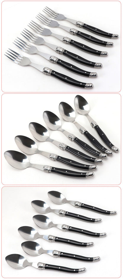 Jaswehome 24 peças Talheres Laguiole com Cabo Preto Conjunto de Facas de Bife Elegante Kit de Talheres Profissional