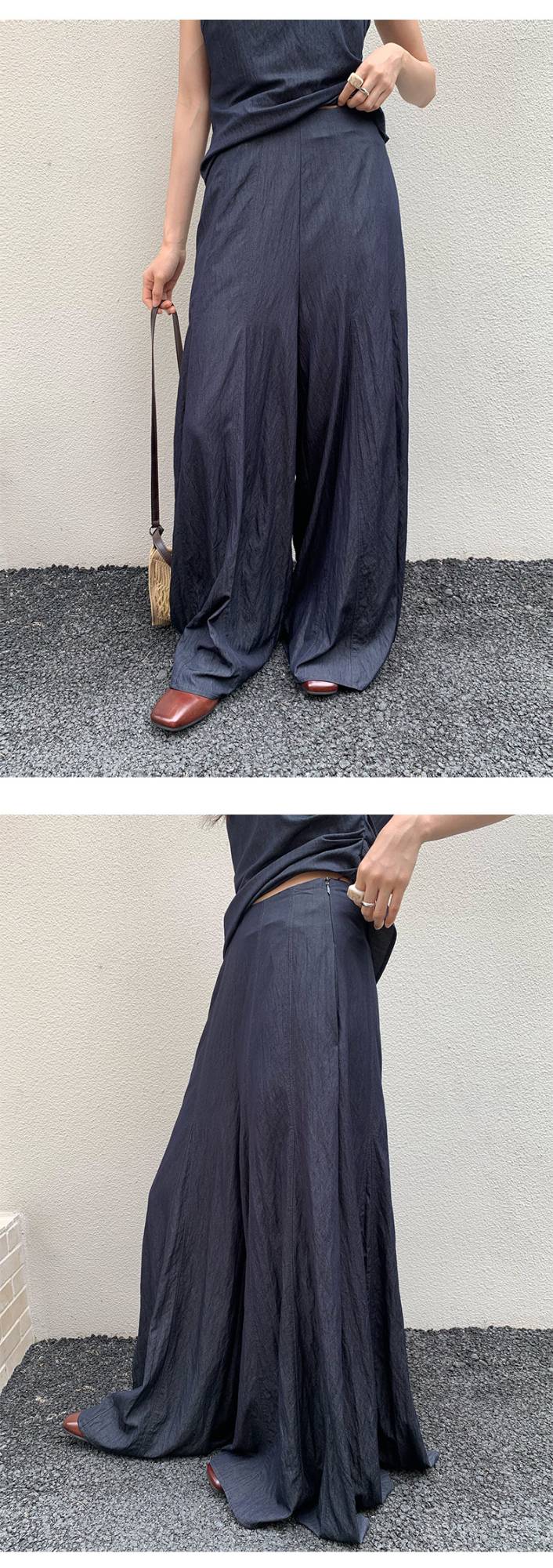 Neihe Summer Fashion Casual Wide Leg Denim Skirt Pants High-End Sensation Women's Long Pants Nine Points Seven Points Five Point