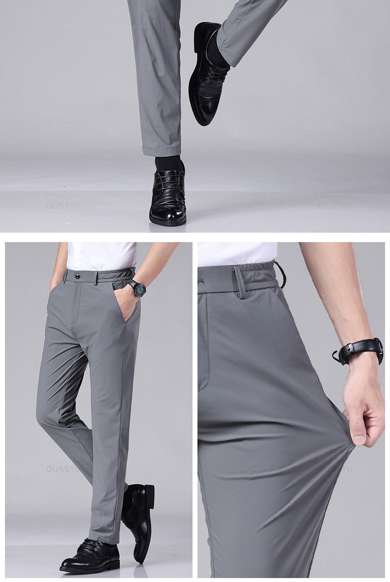 Spring Summer Men's Casual Pants Business Stretch Slim Fit Elastic Waist Jogger Korean Classic Thin Black Gray Trousers Male