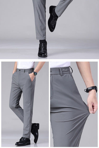 Spring Summer Men's Casual Pants Business Stretch Slim Fit Elastic Waist Jogger Korean Classic Thin Black Gray Trousers Male