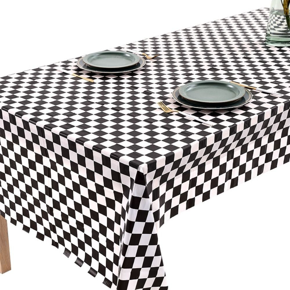 137x274cm Party F1 race black and white checkered tablecloth Waterproof and stain-proof disposable tablecloth