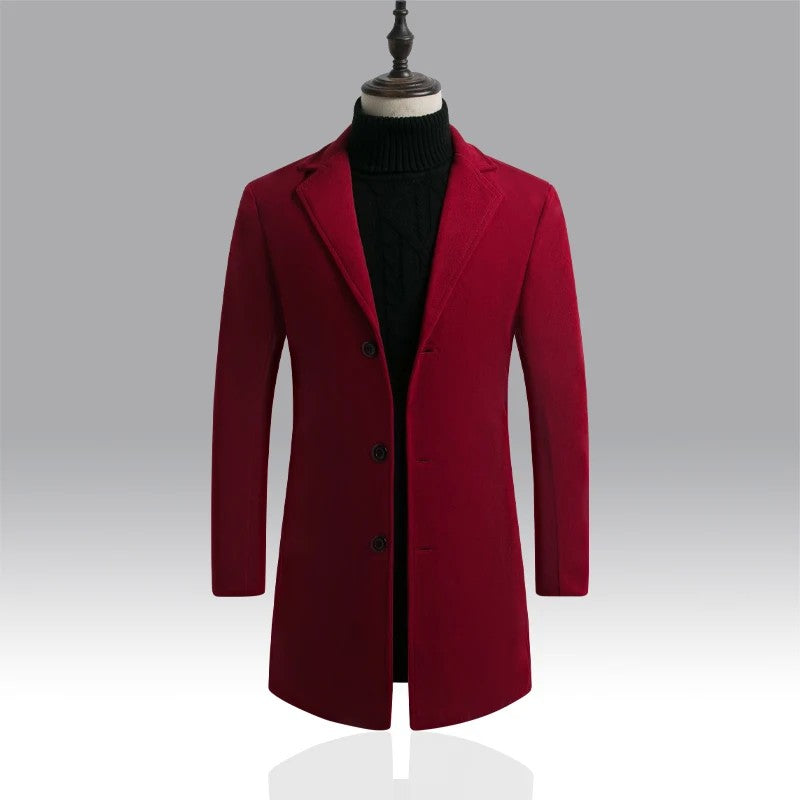 2024 Spring Autumn New Long Cotton Coat New Wool Blend Pure Color Casual Business Fashion Men's Clothing Slim Windbreaker Jacket