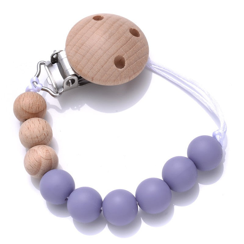 Handmade Beech Wood Baby Pacifier Chain Round Silicone Beads Infant Appease Soother Clips Anti-Drop Dummy Holder Nipple Clip