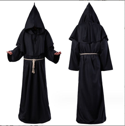 Medieval Hooded Monk Friar Priest Wizard Long Robe Unisex Adult Loose Stage Outfit For Masquerade Theme Party Halloween Cosplay