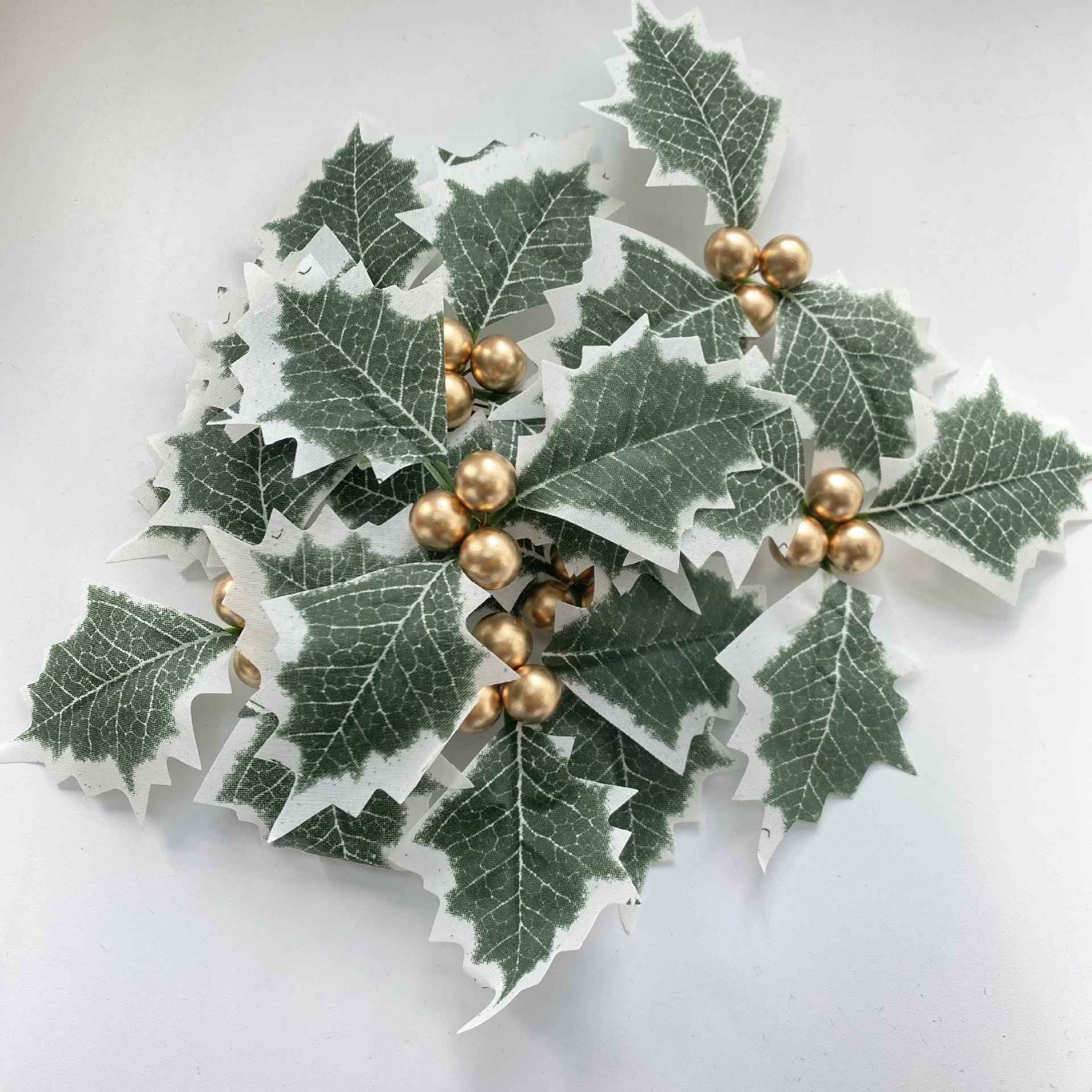 50/10Pcs Artificial Holly Berries With Green Leaves DIY Christmas Wreath Wedding Flower Gifts Xmas New Year Festival Decorations